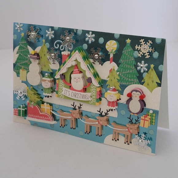 Hallmark Festive Christmas Greeting Card with Santa and Reindeer - Picture 1 of 5